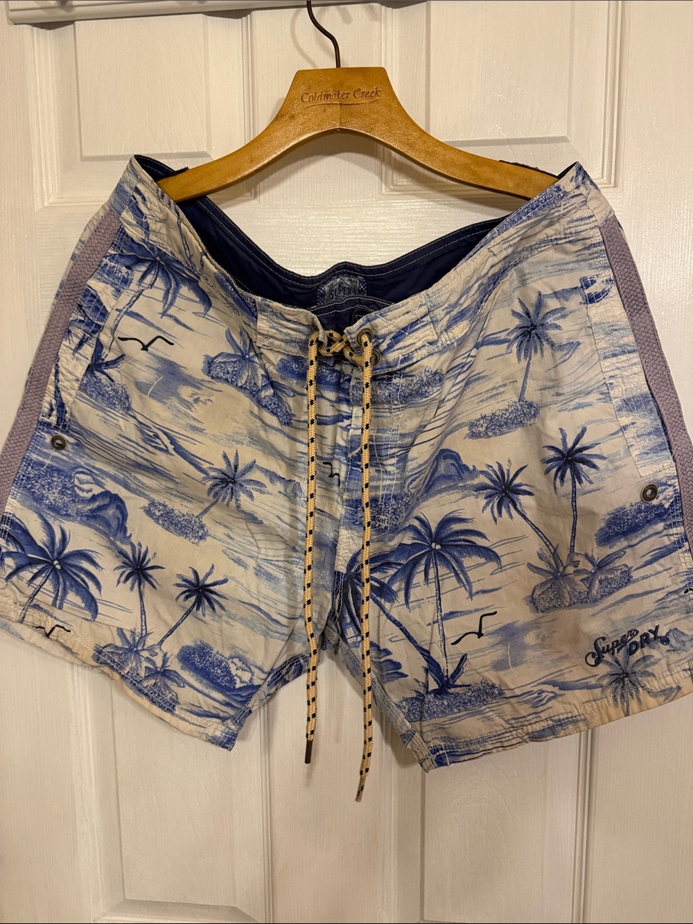 Superdry Blue and Cream Tropical Swim Shorts